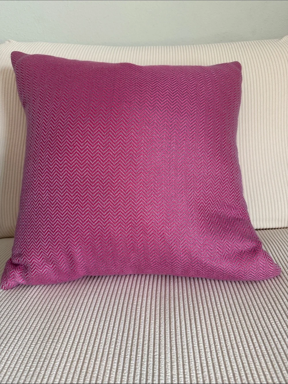 Room and Board Decorative Teal and Magenta Herringbone Throw Pillows - Set of 2